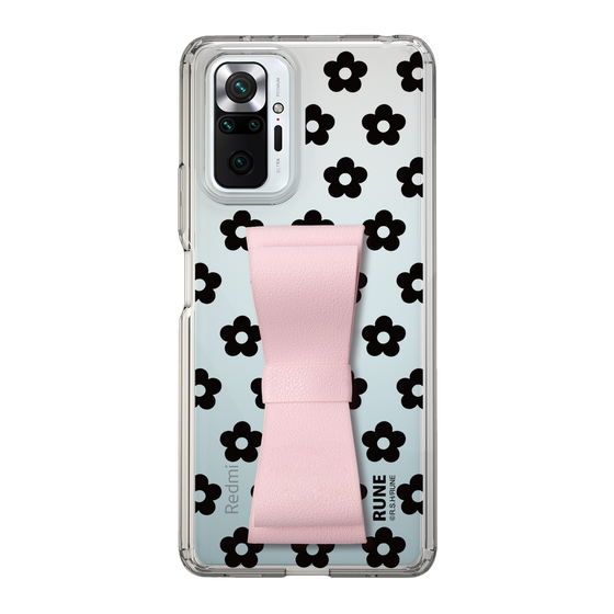 Slim Protection Case - STAND & RING RIBBON Sakura Pink［ Rune Naito - RUNE Flower - Black ］