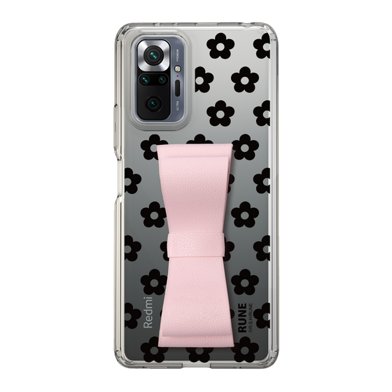 Slim Protection Case - STAND & RING RIBBON Sakura Pink［ Rune Naito - RUNE Flower - Black ］