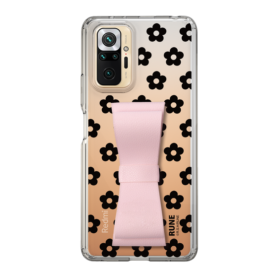 Slim Protection Case - STAND & RING RIBBON Sakura Pink［ Rune Naito - RUNE Flower - Black ］