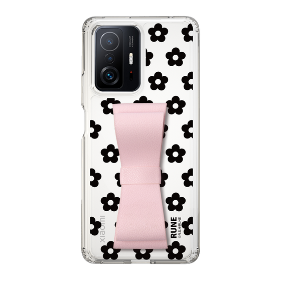 Slim Protection Case - STAND & RING RIBBON Sakura Pink［ Rune Naito - RUNE Flower - Black ］