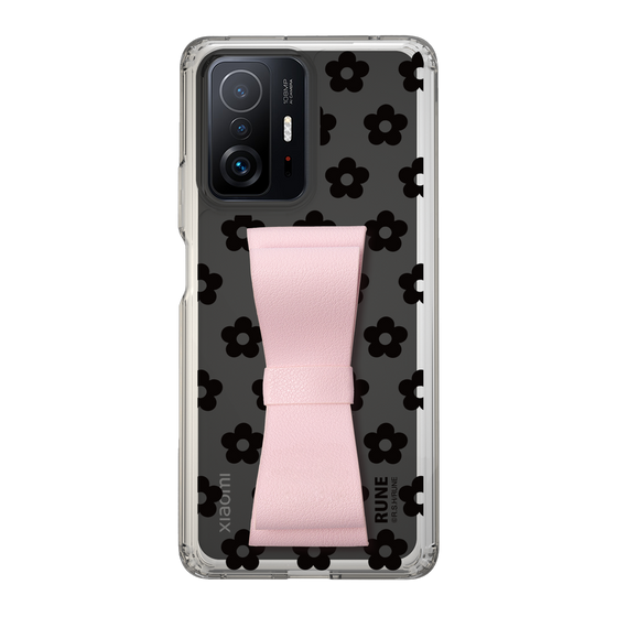 Slim Protection Case - STAND & RING RIBBON Sakura Pink［ Rune Naito - RUNE Flower - Black ］