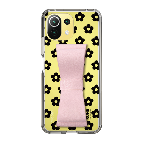 Slim Protection Case - STAND & RING RIBBON Sakura Pink［ Rune Naito - RUNE Flower - Black ］