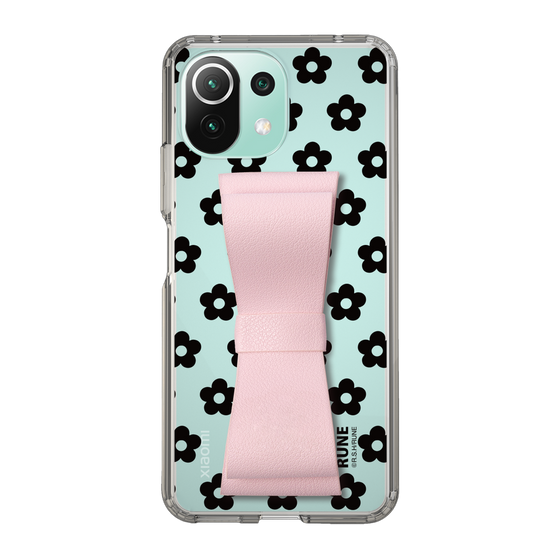 Slim Protection Case - STAND & RING RIBBON Sakura Pink［ Rune Naito - RUNE Flower - Black ］
