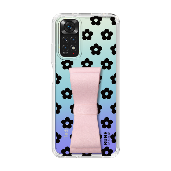 Slim Protection Case - STAND & RING RIBBON Sakura Pink［ Rune Naito - RUNE Flower - Black ］