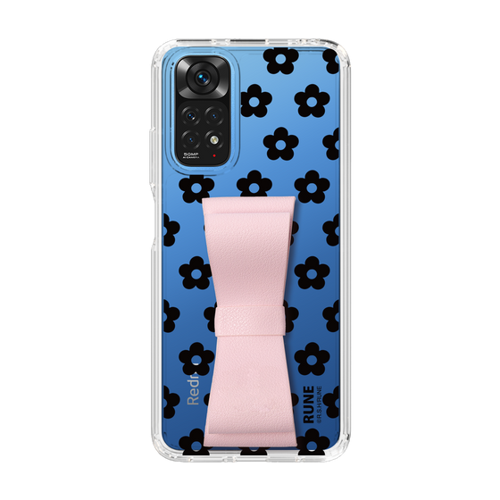 Slim Protection Case - STAND & RING RIBBON Sakura Pink［ Rune Naito - RUNE Flower - Black ］