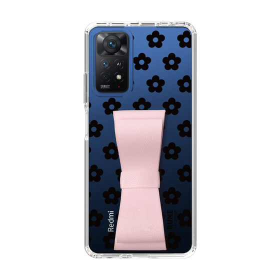 Slim Protection Case - STAND & RING RIBBON Sakura Pink［ Rune Naito - RUNE Flower - Black ］