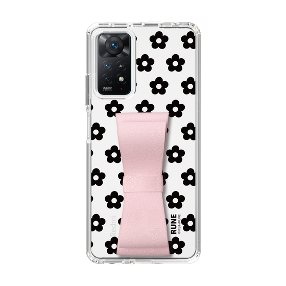 Slim Protection Case - STAND & RING RIBBON Sakura Pink［ Rune Naito - RUNE Flower - Black ］