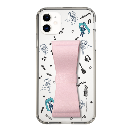 Slim Protection Case - STAND & RING RIBBON Sakura Pink［ HATSUNE MIKU - Ribbon - Instrumental - Monochrome ］