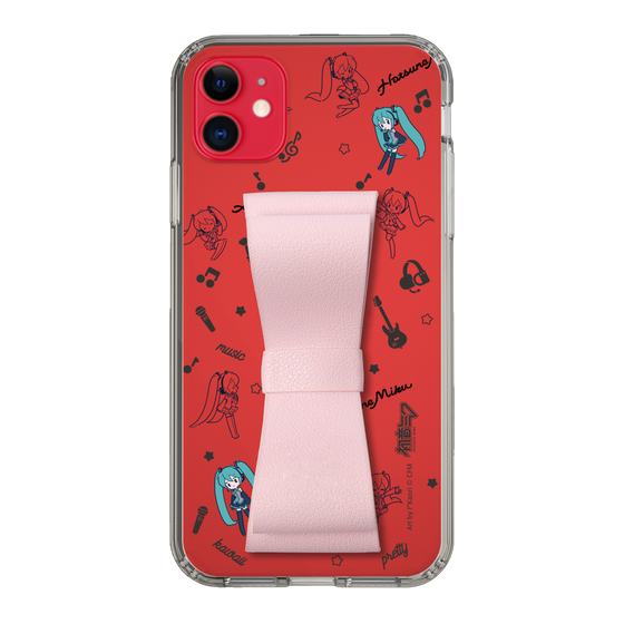 Slim Protection Case - STAND & RING RIBBON Sakura Pink［ HATSUNE MIKU - Ribbon - Instrumental - Monochrome ］