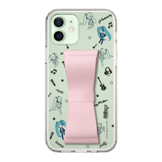 Slim Protection Case - STAND & RING RIBBON Sakura Pink［ HATSUNE MIKU - Ribbon - Instrumental - Monochrome ］