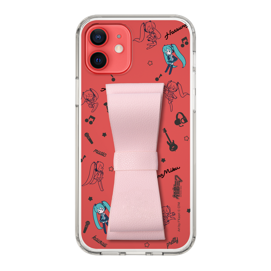 Slim Protection Case - STAND & RING RIBBON Sakura Pink［ HATSUNE MIKU - Ribbon - Instrumental - Monochrome ］
