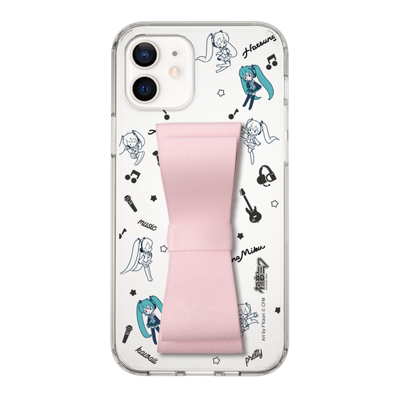 Slim Protection Case - STAND & RING RIBBON Sakura Pink［ HATSUNE MIKU - Ribbon - Instrumental - Monochrome ］