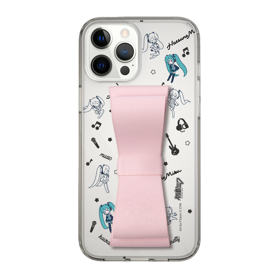 Slim Protection Case - STAND & RING RIBBON Sakura Pink［ HATSUNE MIKU - Ribbon - Instrumental - Monochrome ］