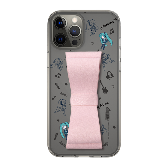 Slim Protection Case - STAND & RING RIBBON Sakura Pink［ HATSUNE MIKU - Ribbon - Instrumental - Monochrome ］