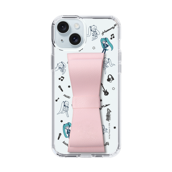 Slim Protection Case - STAND & RING RIBBON Sakura Pink［ HATSUNE MIKU - Ribbon - Instrumental - Monochrome ］