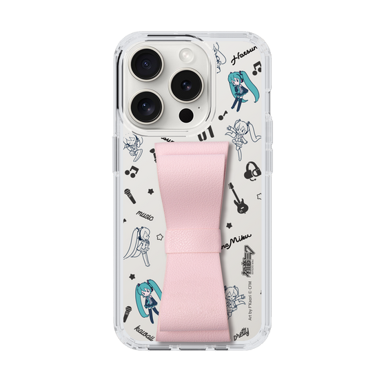 Slim Protection Case - STAND & RING RIBBON Sakura Pink［ HATSUNE MIKU - Ribbon - Instrumental - Monochrome ］