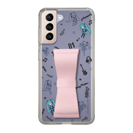 Slim Protection Case - STAND & RING RIBBON Sakura Pink［ HATSUNE MIKU - Ribbon - Instrumental - Monochrome ］
