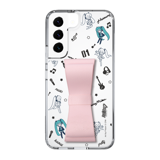 Slim Protection Case - STAND & RING RIBBON Sakura Pink［ HATSUNE MIKU - Ribbon - Instrumental - Monochrome ］