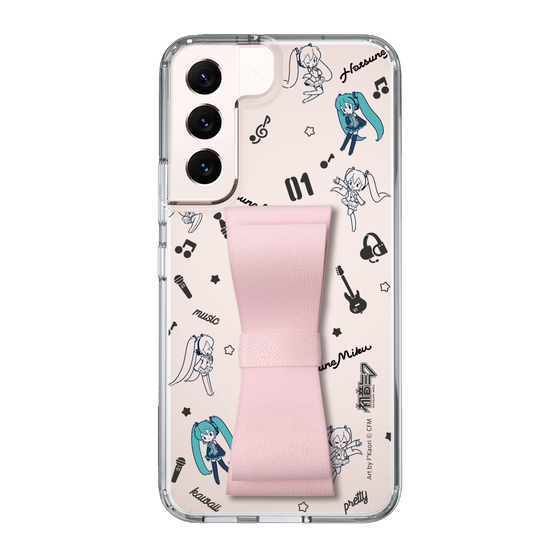 Slim Protection Case - STAND & RING RIBBON Sakura Pink［ HATSUNE MIKU - Ribbon - Instrumental - Monochrome ］
