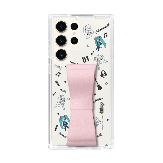 Slim Protection Case - STAND & RING RIBBON Sakura Pink［ HATSUNE MIKU - Ribbon - Instrumental - Monochrome ］