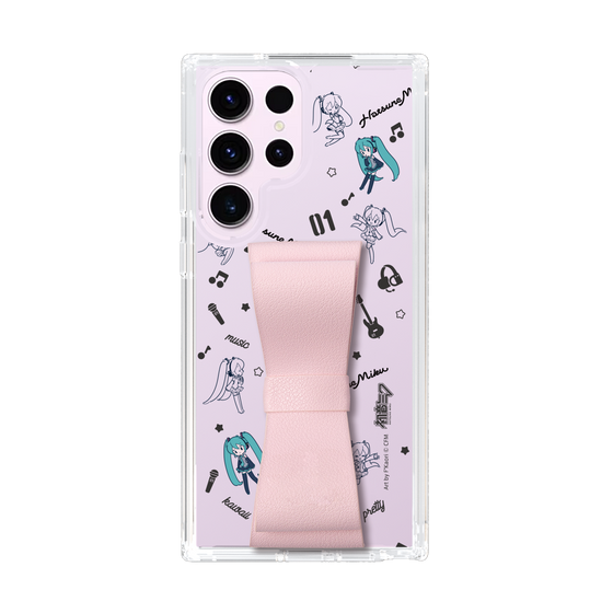 Slim Protection Case - STAND & RING RIBBON Sakura Pink［ HATSUNE MIKU - Ribbon - Instrumental - Monochrome ］