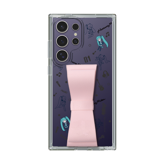 Slim Protection Case - STAND & RING RIBBON Sakura Pink［ HATSUNE MIKU - Ribbon - Instrumental - Monochrome ］