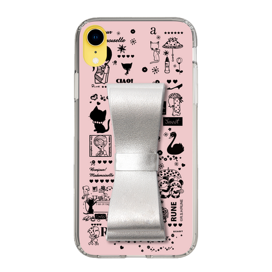 Slim Protection Case - STAND & RING RIBBON Silver［ Rune Naito - RUNE Girl Retro & Modern - Pink ］