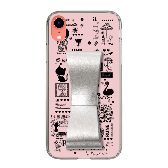 Slim Protection Case - STAND & RING RIBBON Silver［ Rune Naito - RUNE Girl Retro & Modern - Pink ］