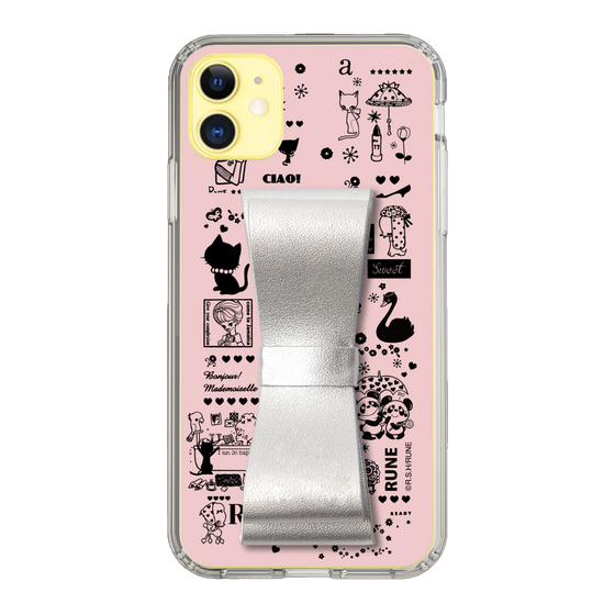 Slim Protection Case - STAND & RING RIBBON Silver［ Rune Naito - RUNE Girl Retro & Modern - Pink ］