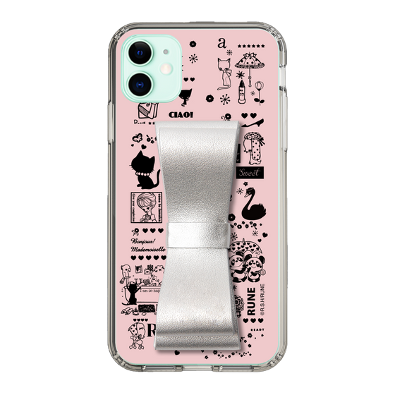 Slim Protection Case - STAND & RING RIBBON Silver［ Rune Naito - RUNE Girl Retro & Modern - Pink ］