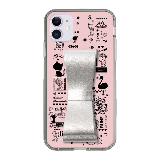 Slim Protection Case - STAND & RING RIBBON Silver［ Rune Naito - RUNE Girl Retro & Modern - Pink ］