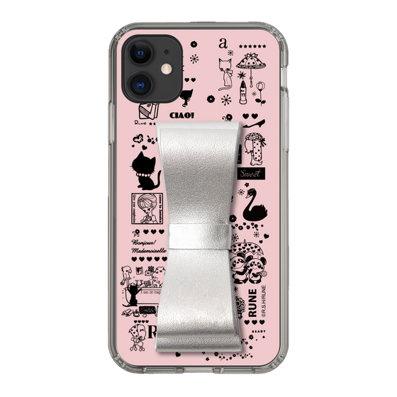 Slim Protection Case - STAND & RING RIBBON Silver［ Rune Naito - RUNE Girl Retro & Modern - Pink ］