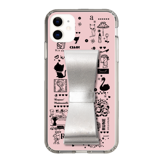 Slim Protection Case - STAND & RING RIBBON Silver［ Rune Naito - RUNE Girl Retro & Modern - Pink ］