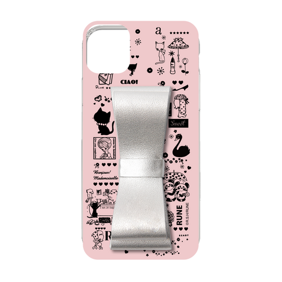 Slim Protection Case - STAND & RING RIBBON Silver［ Rune Naito - RUNE Girl Retro & Modern - Pink ］