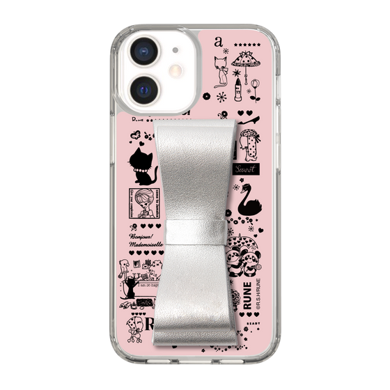 Slim Protection Case - STAND & RING RIBBON Silver［ Rune Naito - RUNE Girl Retro & Modern - Pink ］