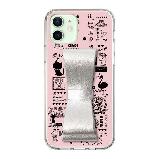 Slim Protection Case - STAND & RING RIBBON Silver［ Rune Naito - RUNE Girl Retro & Modern - Pink ］