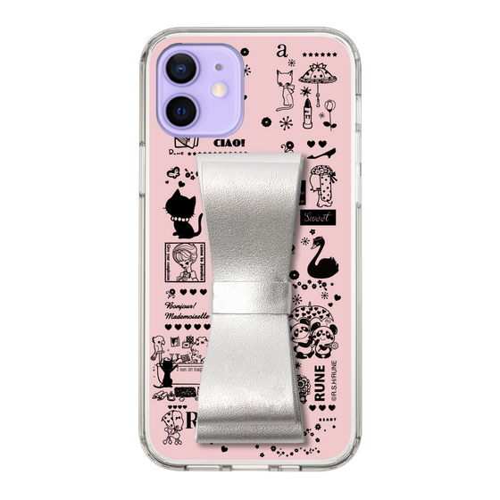 Slim Protection Case - STAND & RING RIBBON Silver［ Rune Naito - RUNE Girl Retro & Modern - Pink ］