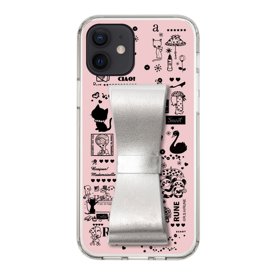 Slim Protection Case - STAND & RING RIBBON Silver［ Rune Naito - RUNE Girl Retro & Modern - Pink ］
