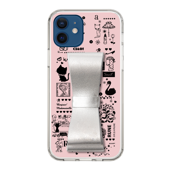 Slim Protection Case - STAND & RING RIBBON Silver［ Rune Naito - RUNE Girl Retro & Modern - Pink ］