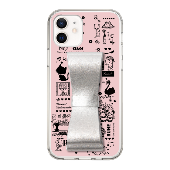 Slim Protection Case - STAND & RING RIBBON Silver［ Rune Naito - RUNE Girl Retro & Modern - Pink ］