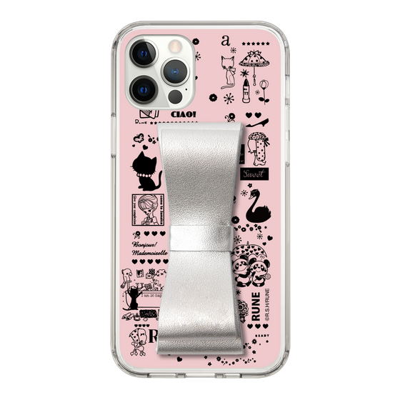 Slim Protection Case - STAND & RING RIBBON Silver［ Rune Naito - RUNE Girl Retro & Modern - Pink ］