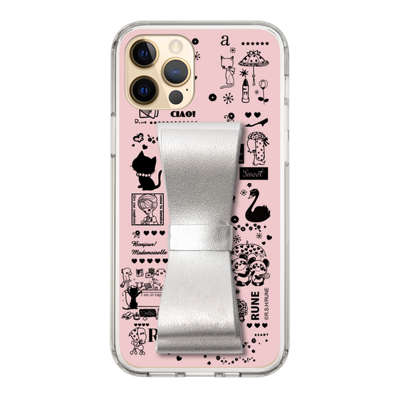 Slim Protection Case - STAND & RING RIBBON Silver［ Rune Naito - RUNE Girl Retro & Modern - Pink ］
