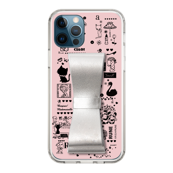 Slim Protection Case - STAND & RING RIBBON Silver［ Rune Naito - RUNE Girl Retro & Modern - Pink ］