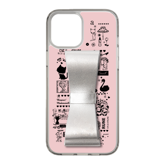 Slim Protection Case - STAND & RING RIBBON Silver［ Rune Naito - RUNE Girl Retro & Modern - Pink ］