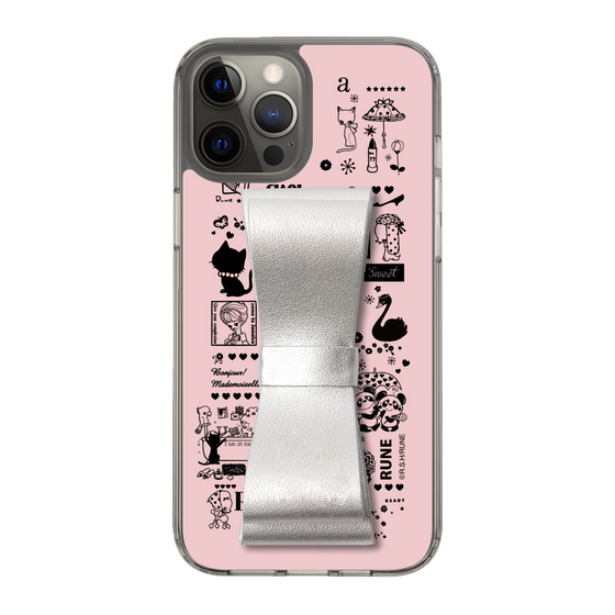 Slim Protection Case - STAND & RING RIBBON Silver［ Rune Naito - RUNE Girl Retro & Modern - Pink ］