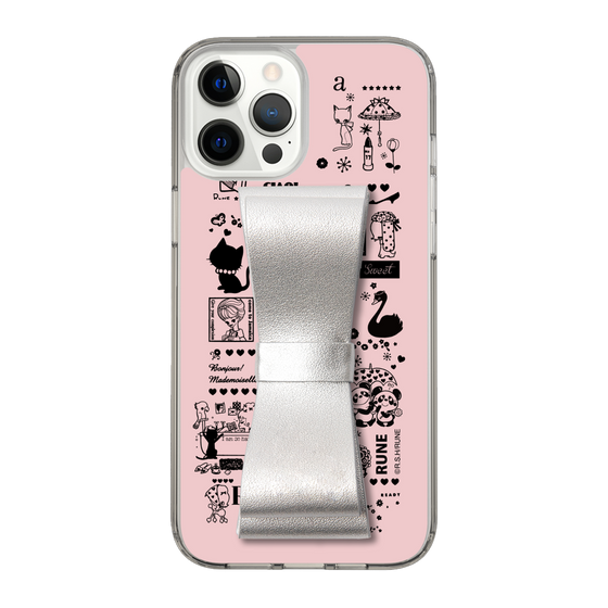 Slim Protection Case - STAND & RING RIBBON Silver［ Rune Naito - RUNE Girl Retro & Modern - Pink ］