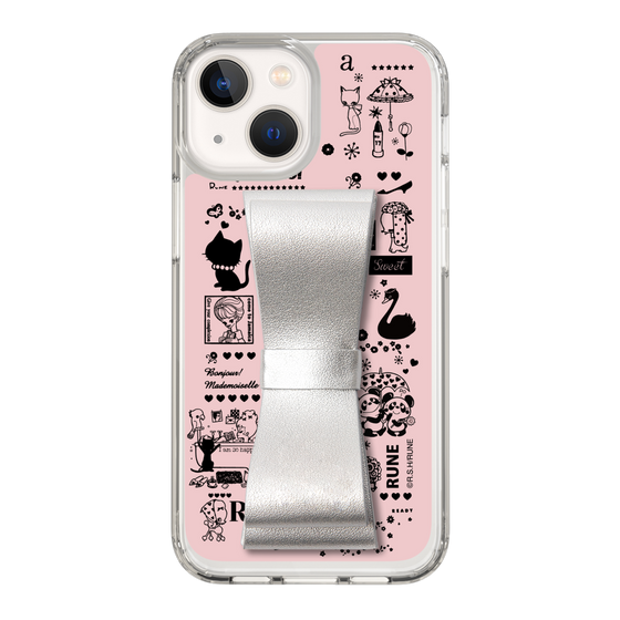Slim Protection Case - STAND & RING RIBBON Silver［ Rune Naito - RUNE Girl Retro & Modern - Pink ］