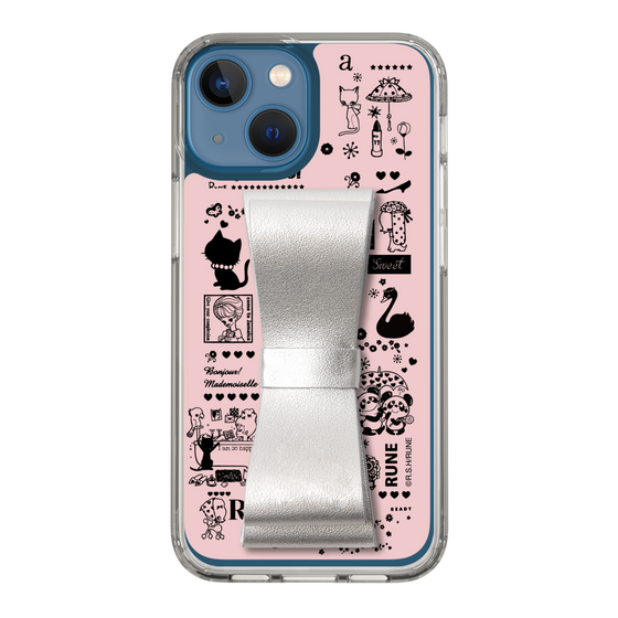 Slim Protection Case - STAND & RING RIBBON Silver［ Rune Naito - RUNE Girl Retro & Modern - Pink ］