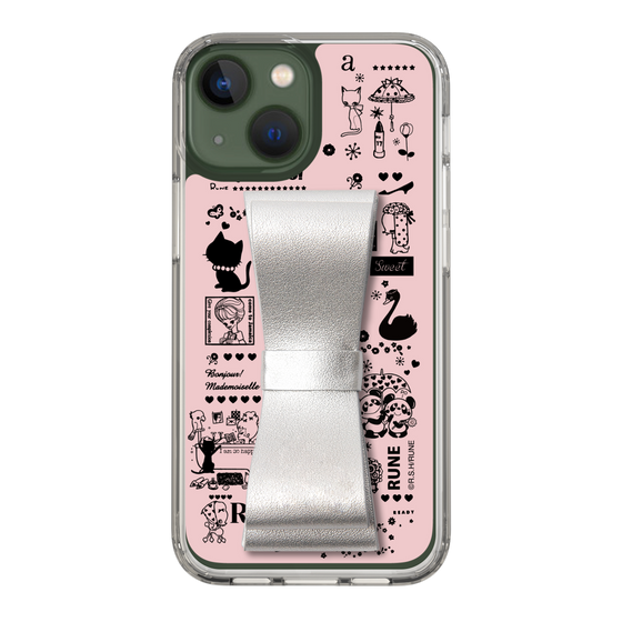 Slim Protection Case - STAND & RING RIBBON Silver［ Rune Naito - RUNE Girl Retro & Modern - Pink ］