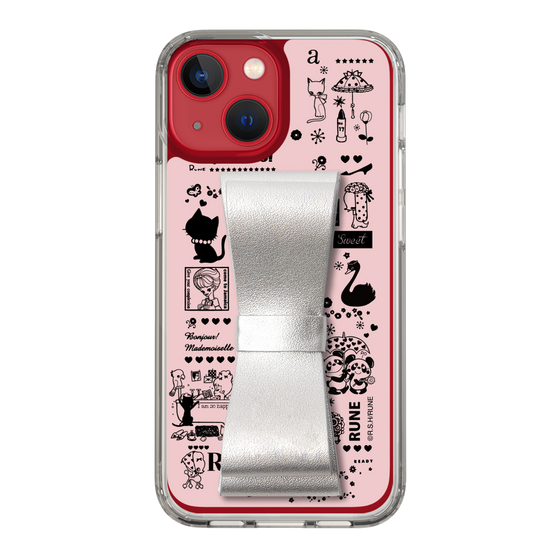 Slim Protection Case - STAND & RING RIBBON Silver［ Rune Naito - RUNE Girl Retro & Modern - Pink ］